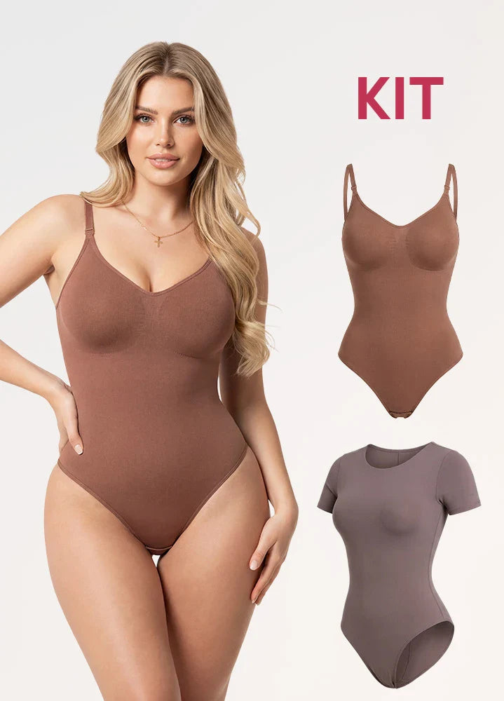 Kit 2 Bodys: Tanga Seamless y Manga Corta |  Salome 7001 + 01L5